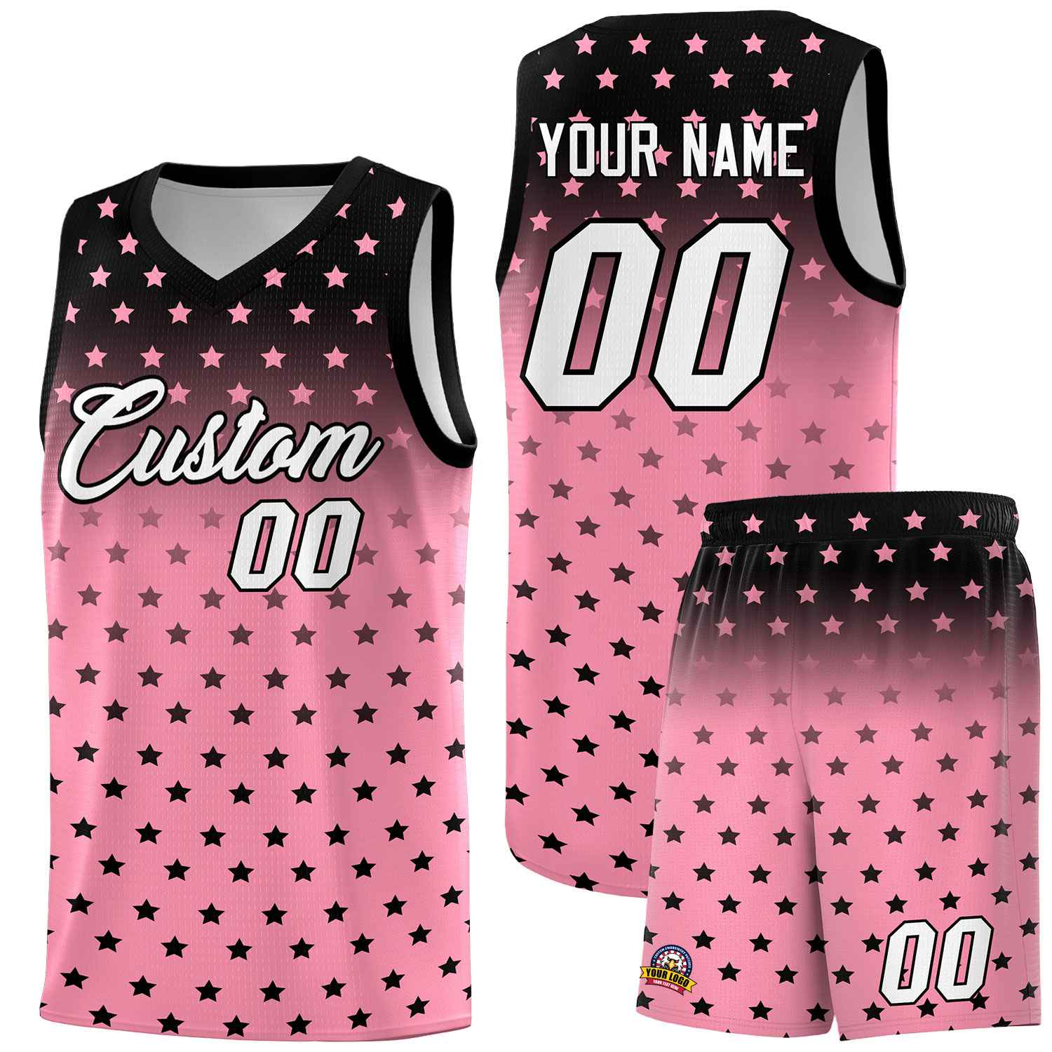 Custom Black Bright Green Gradient Start Pattern Basketball Jersey Sets