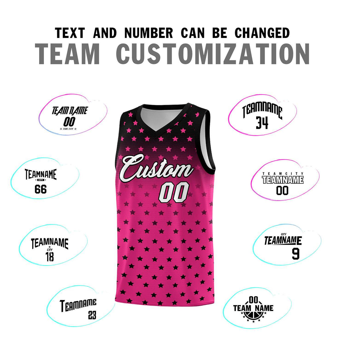 Custom Black Pink Gradient Start Pattern Basketball Jersey Sets
