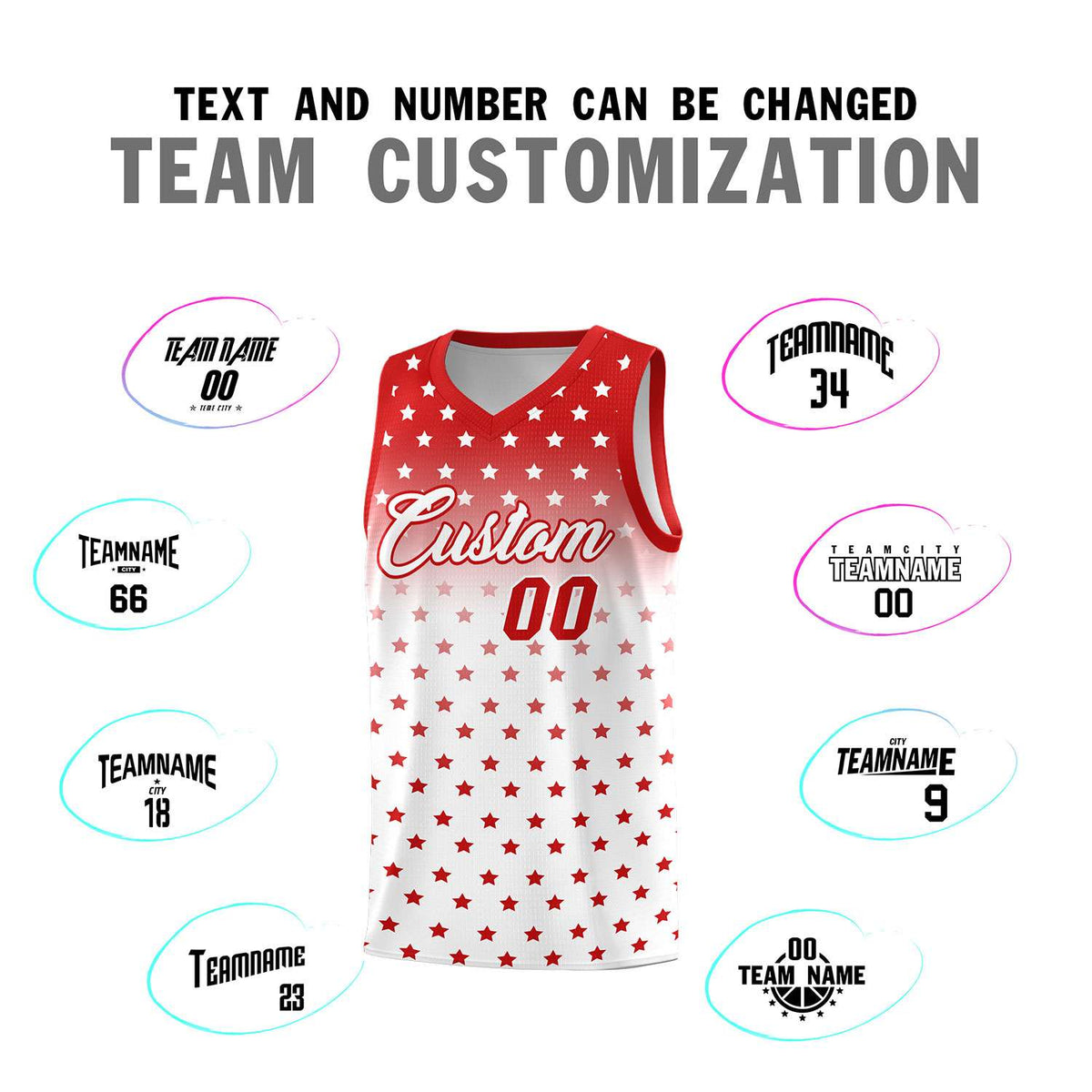Custom Red White Gradient Start Pattern Basketball Jersey Sets