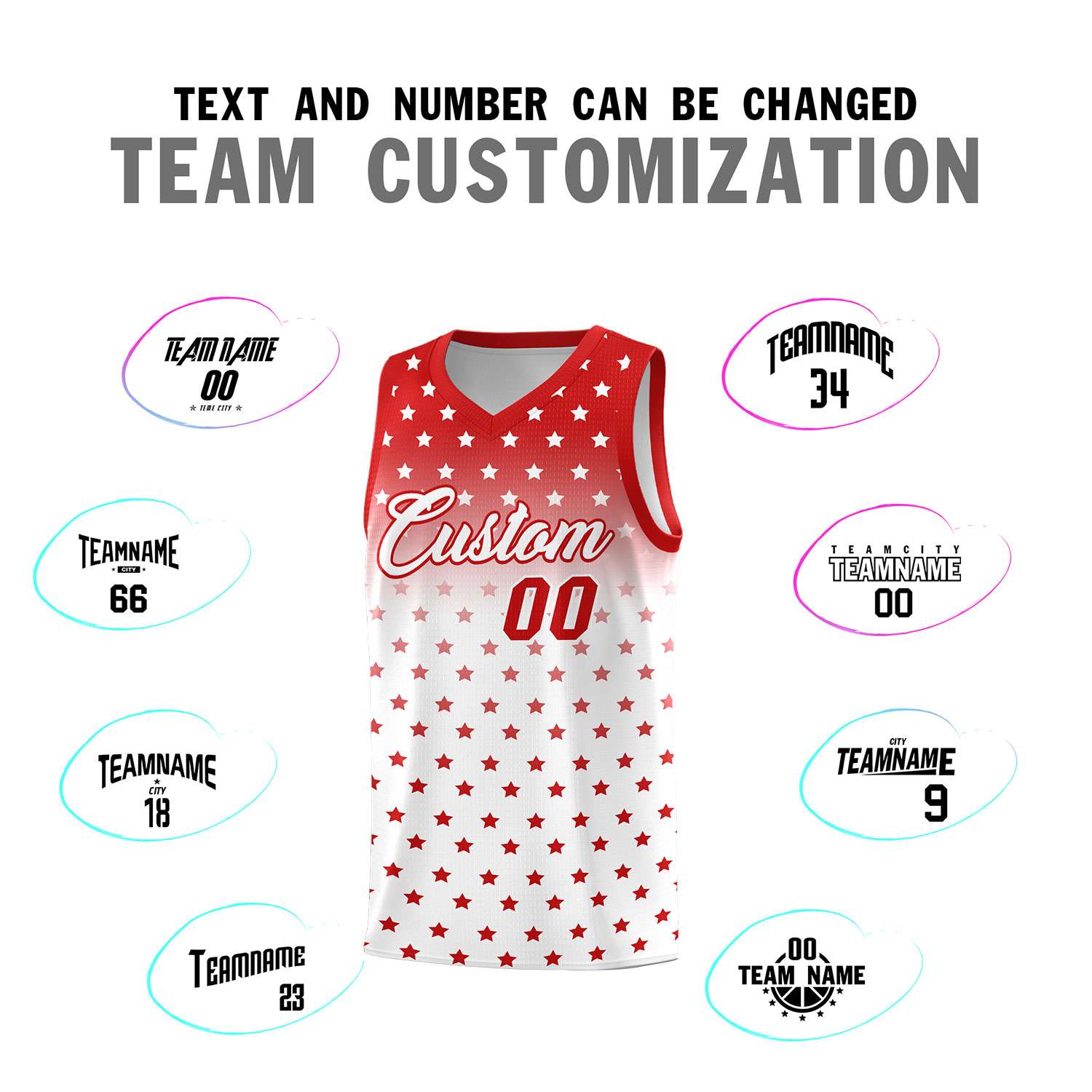 Custom Red White Gradient Start Pattern Basketball Jersey Sets