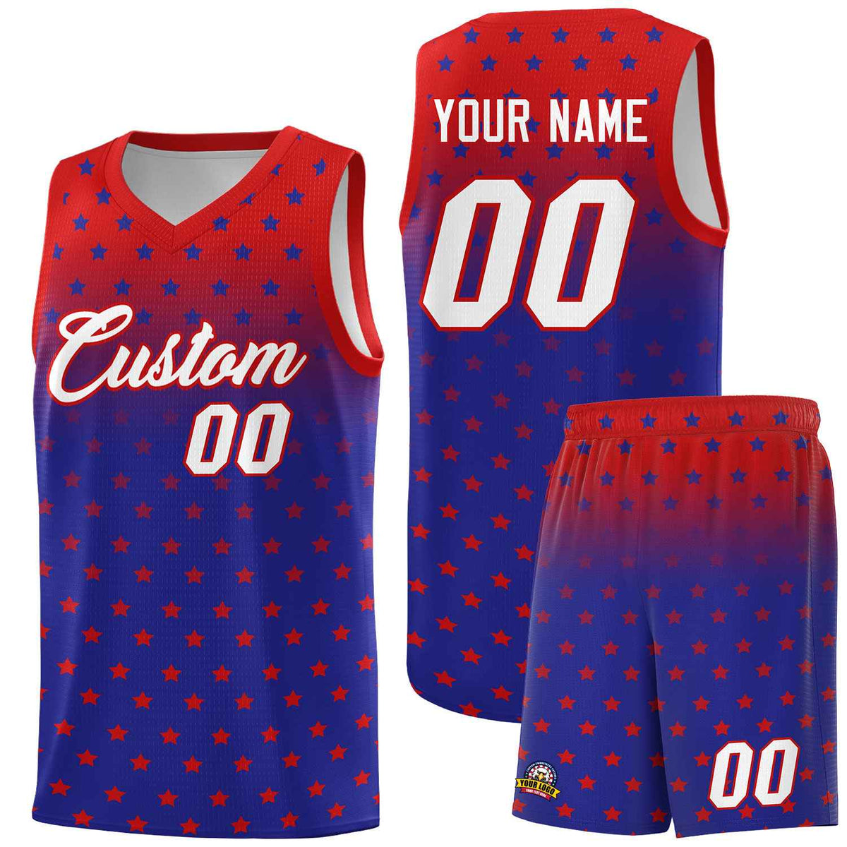 Custom Red Royal Gradient Start Pattern Basketball Jersey Sets