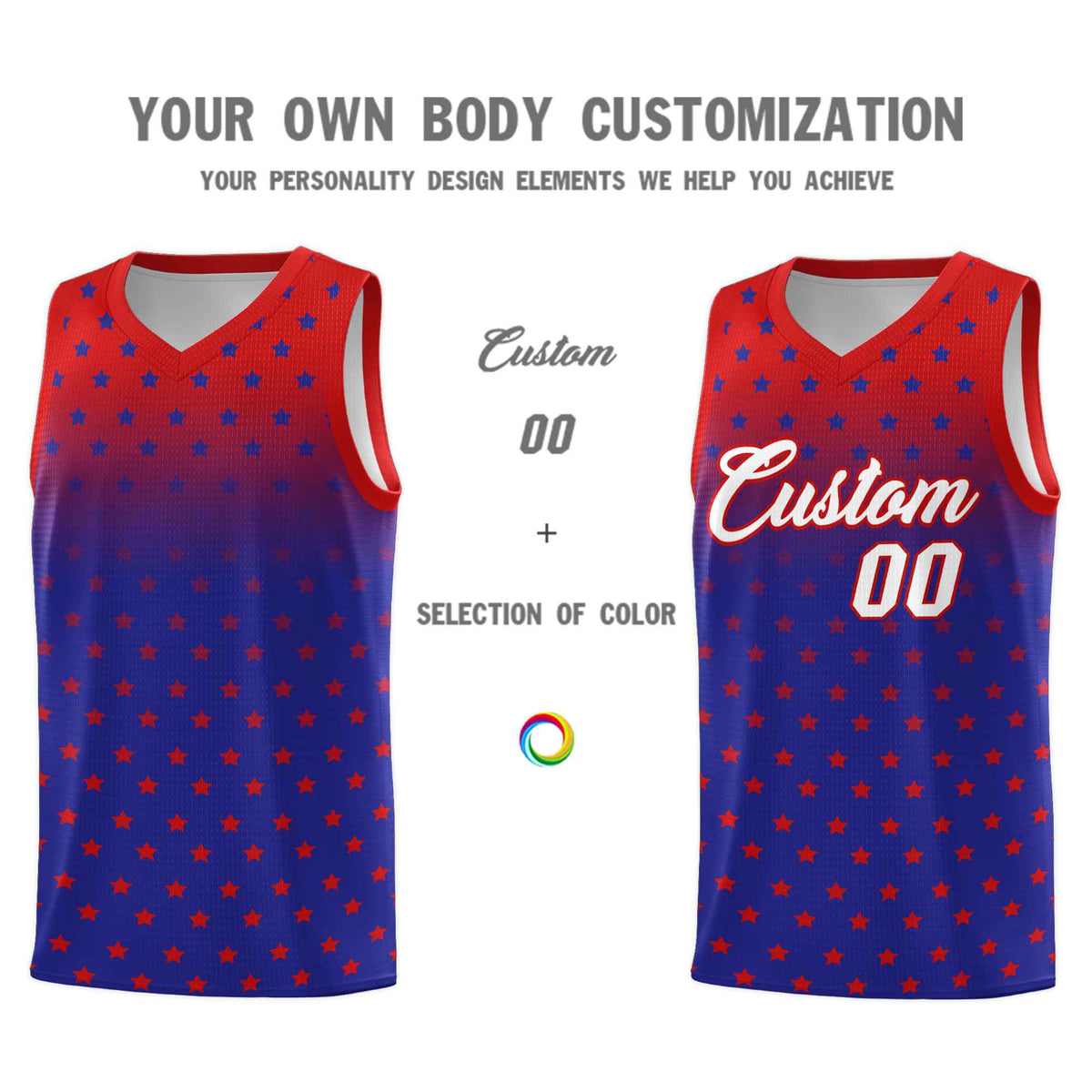 Custom Red Royal Gradient Start Pattern Basketball Jersey Sets