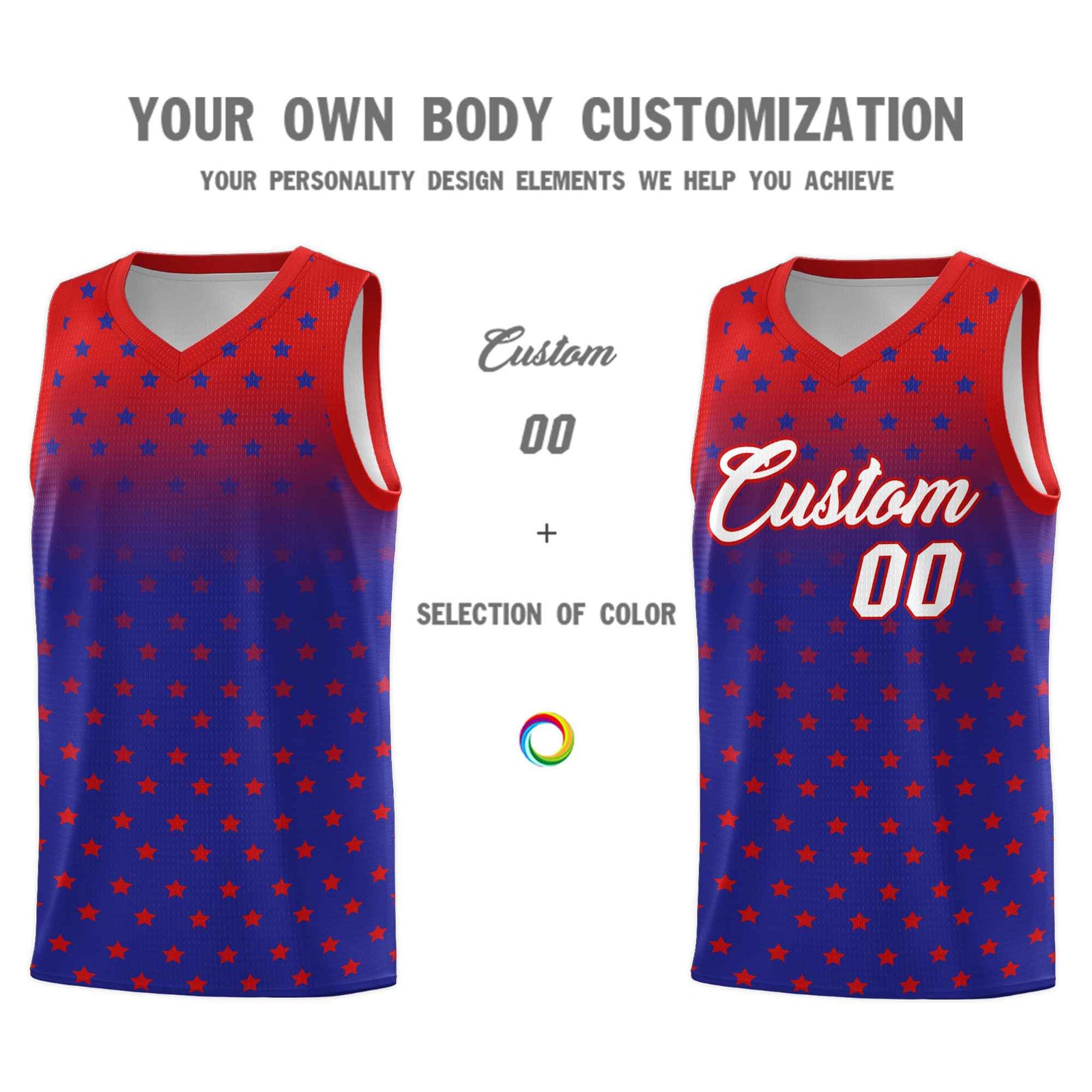 Custom Red Royal Gradient Start Pattern Basketball Jersey Sets
