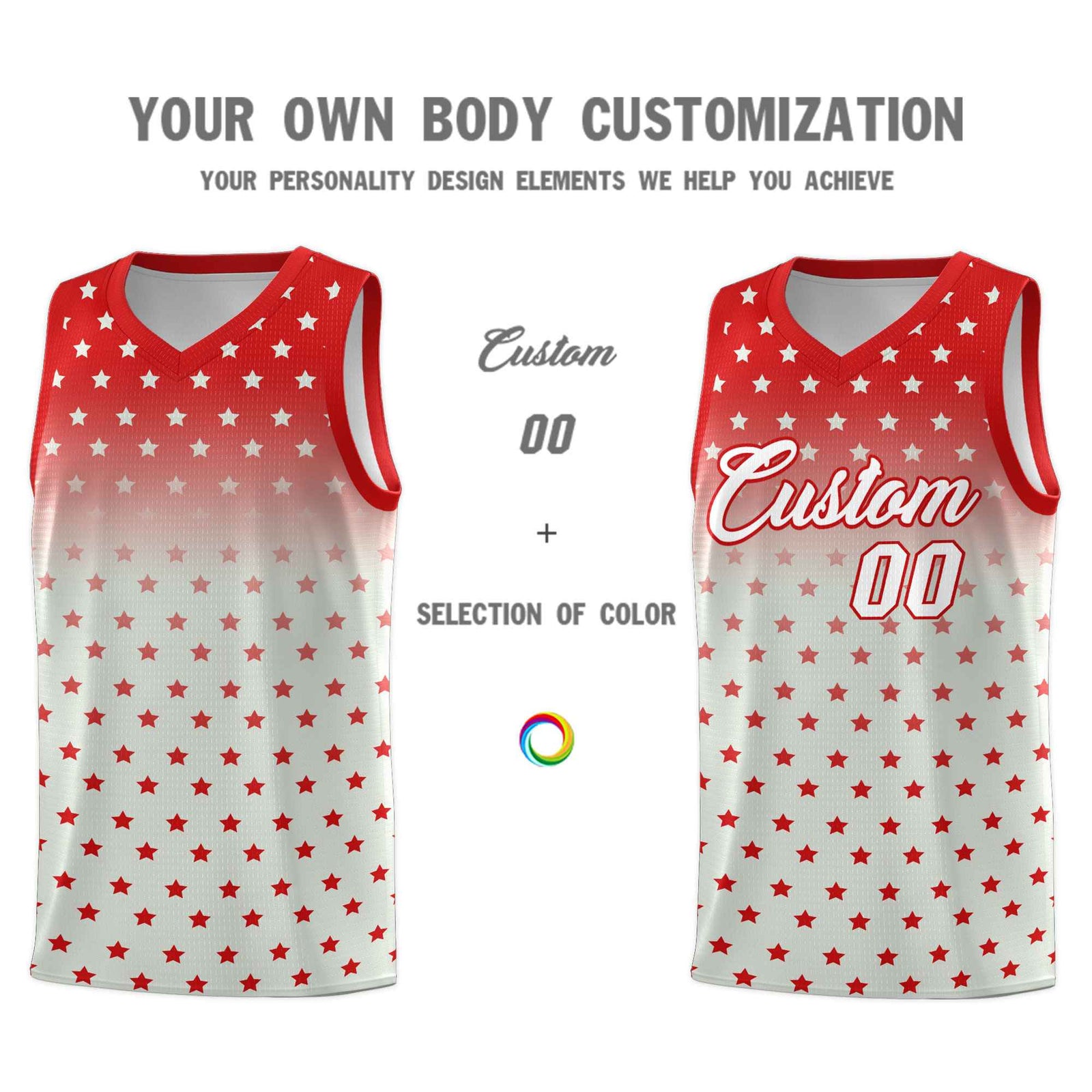 Custom Red Gray Gradient Start Pattern Basketball Jersey Sets