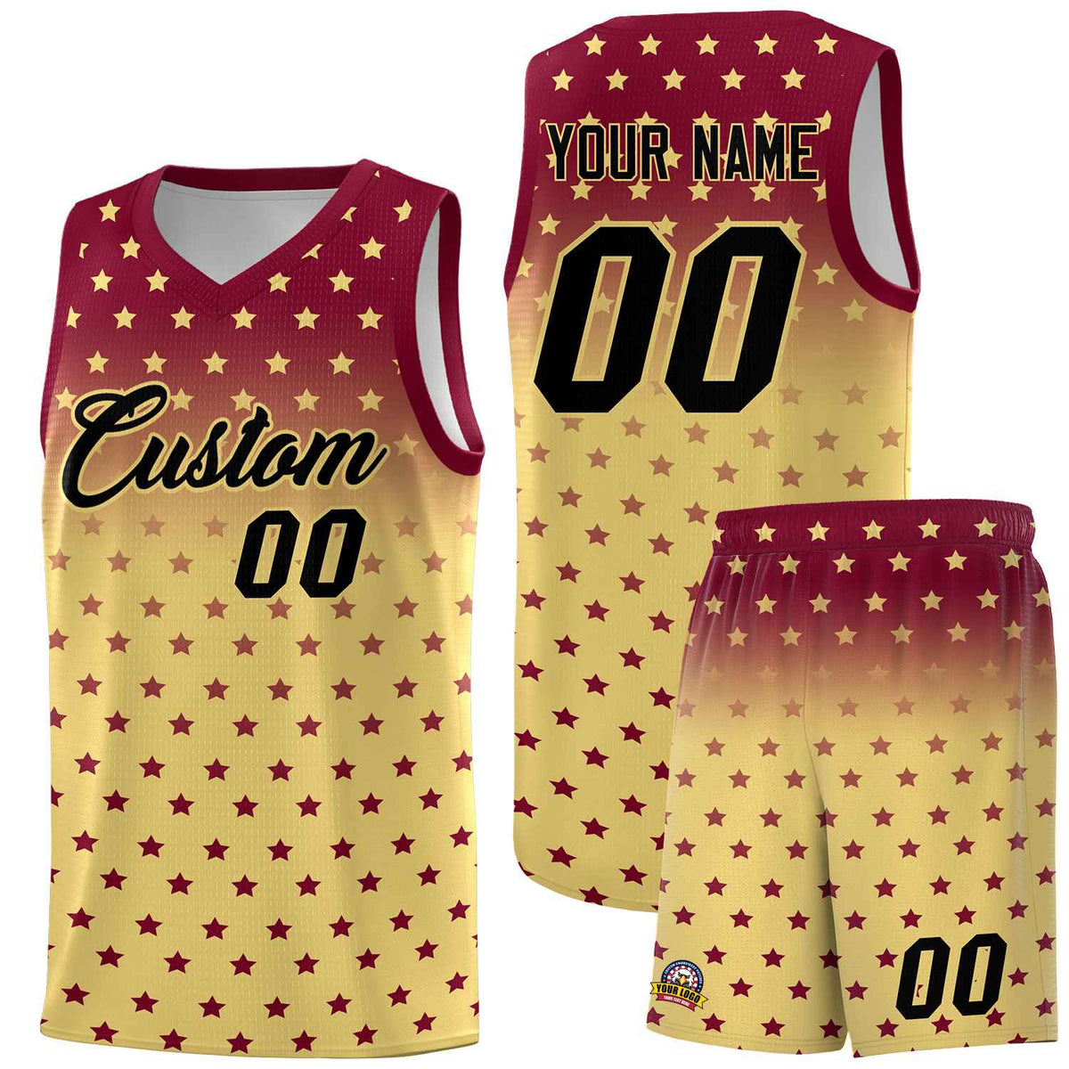 Custom Crimson Khaki Gradient Start Pattern Basketball Jersey Sets