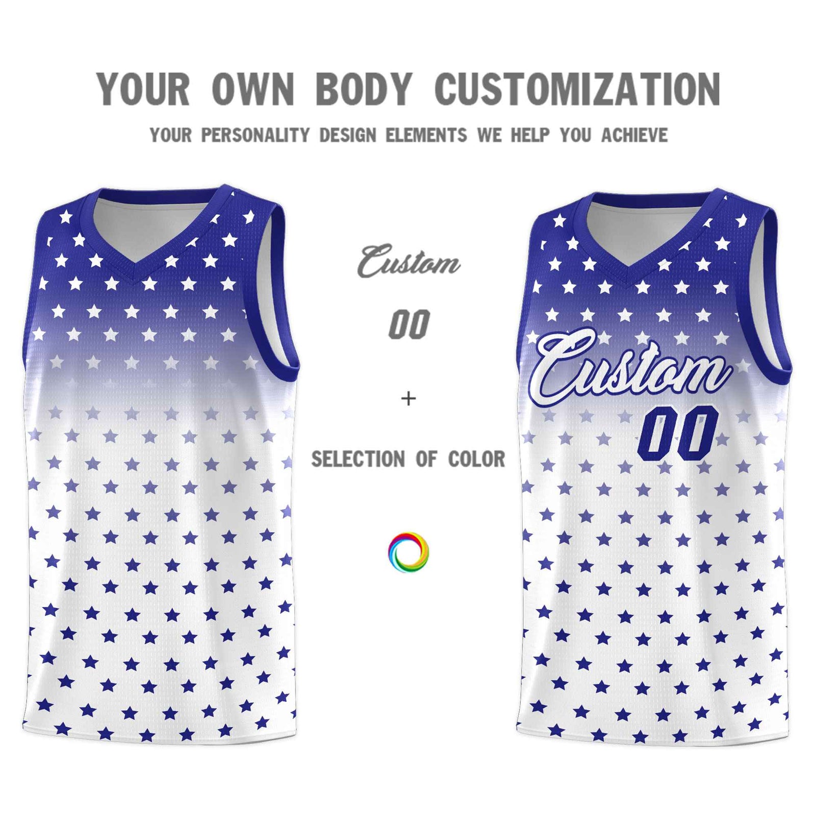 Custom Royal White Gradient Start Pattern Basketball Jersey Sets