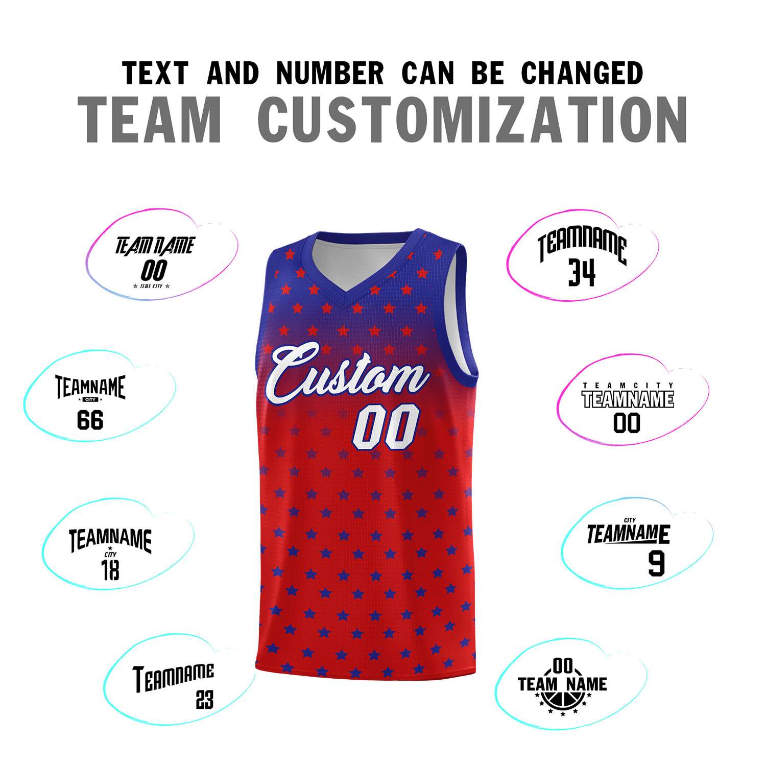 Custom Royal Red Gradient Start Pattern Basketball Jersey Sets