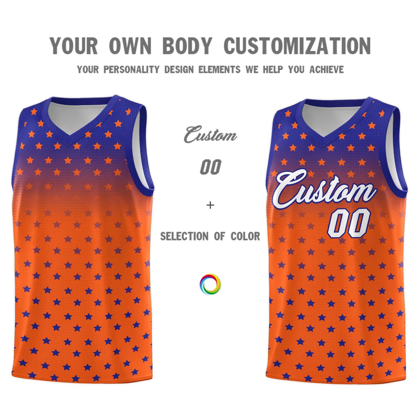Custom Royal Orange Gradient Start Pattern Basketball Jersey Sets