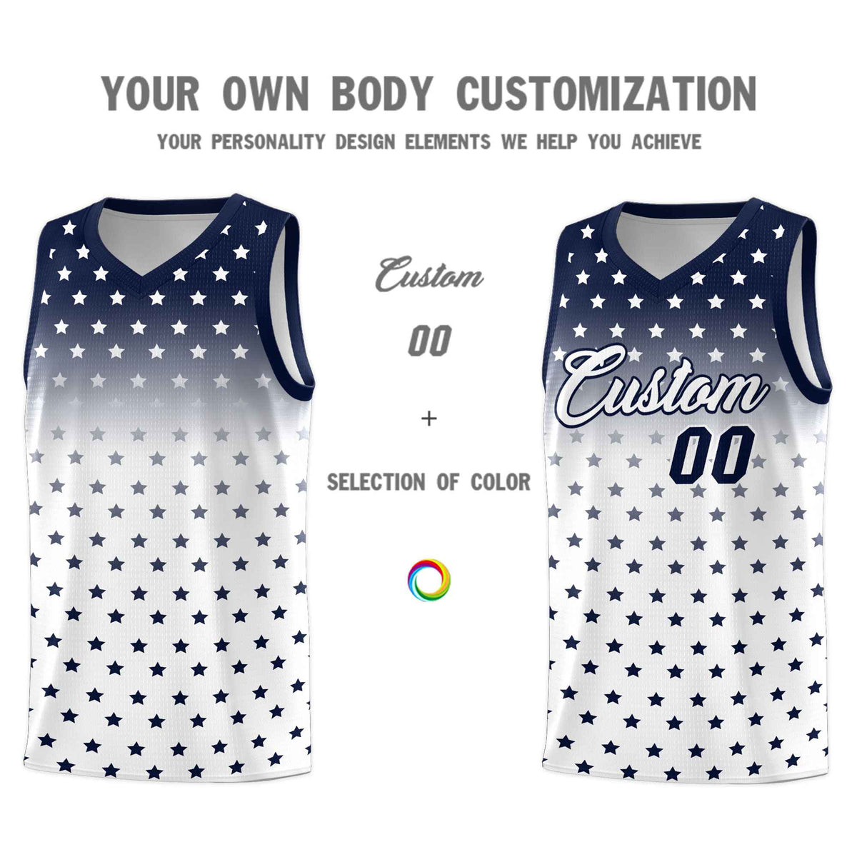 Custom Navy White Gradient Start Pattern Basketball Jersey Sets