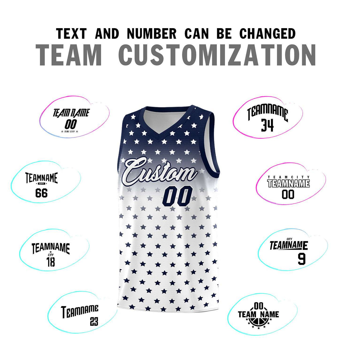 Custom Navy White Gradient Start Pattern Basketball Jersey Sets