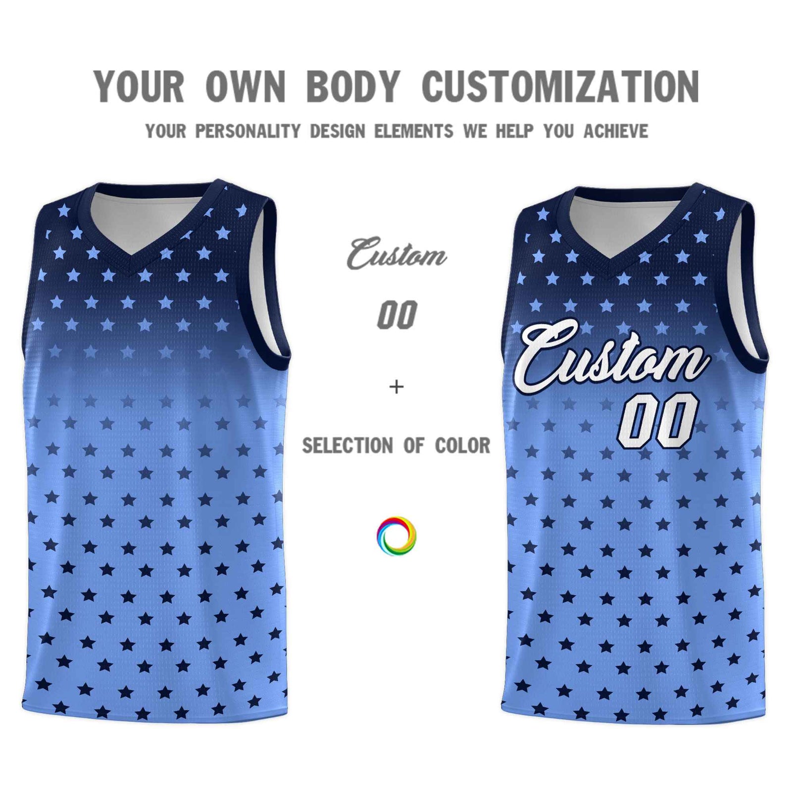 Custom Navy Light Blue Gradient Start Pattern Basketball Jersey Sets