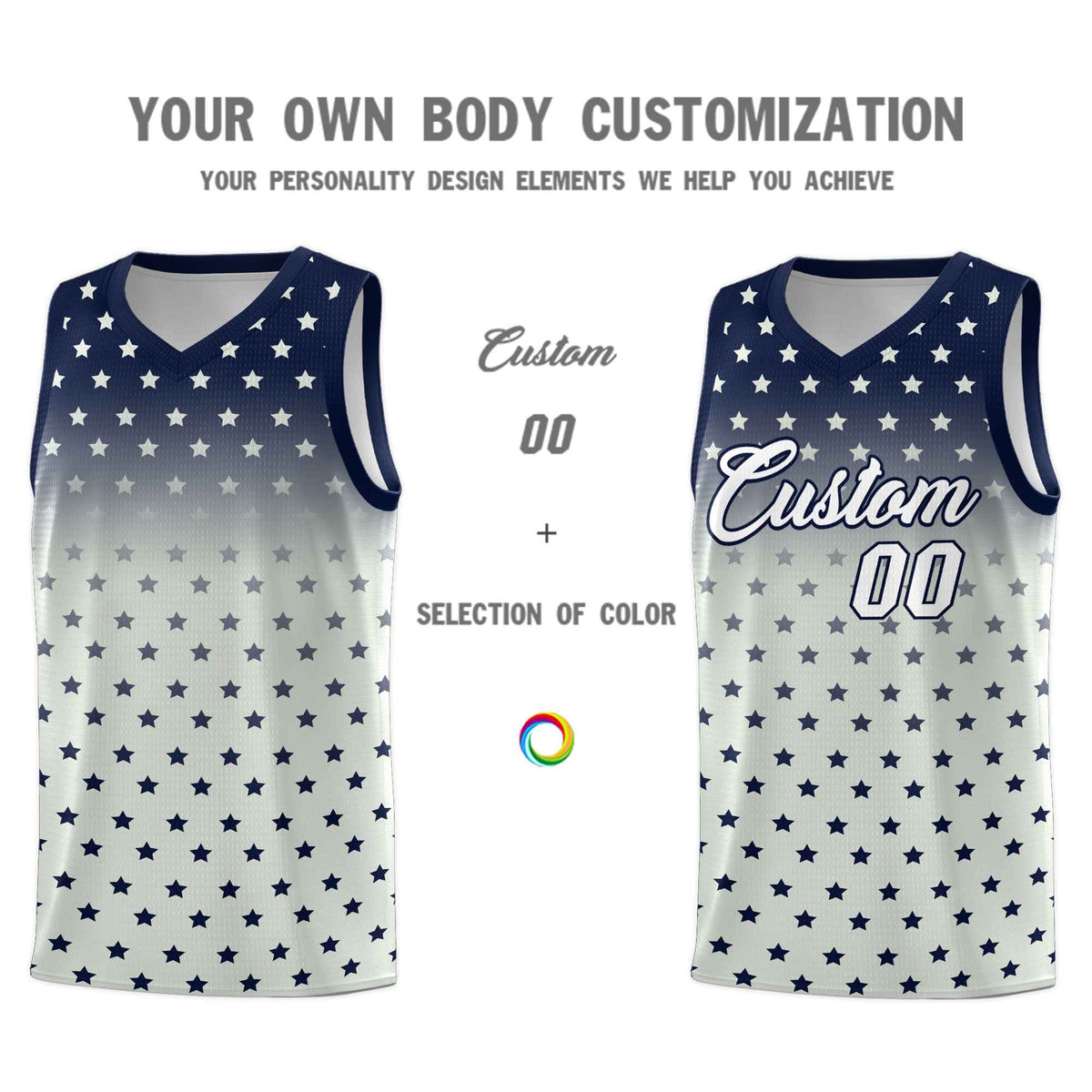 Custom Navy Gray Gradient Start Pattern Basketball Jersey Sets