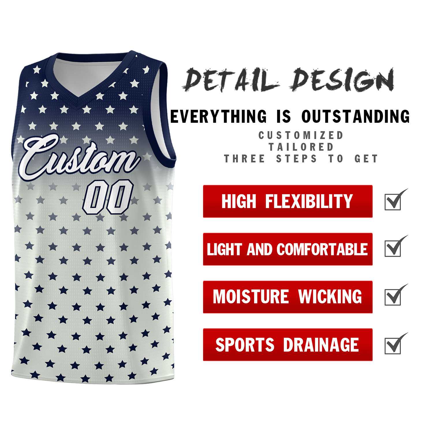 Custom Navy Gray Gradient Start Pattern Basketball Jersey Sets