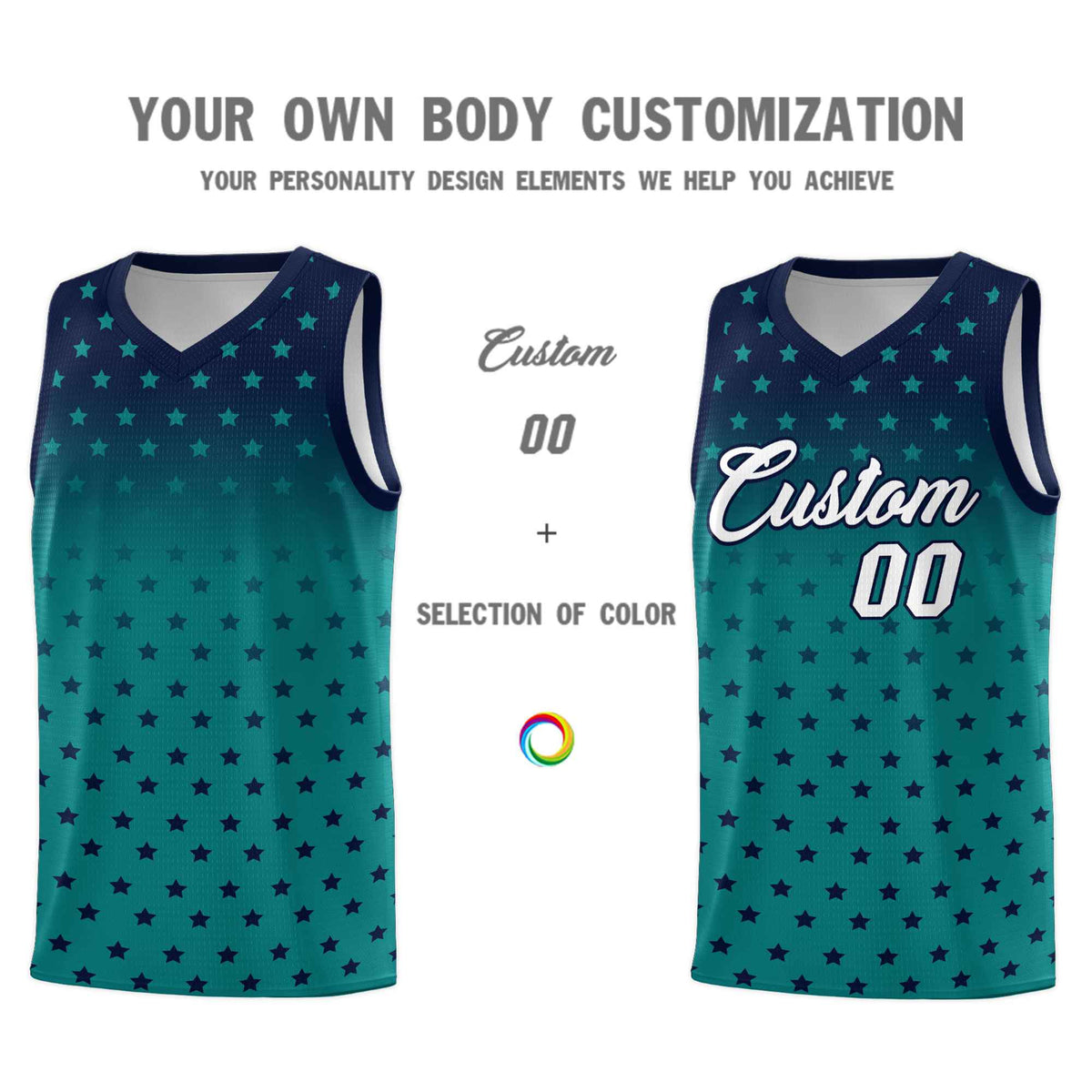 Custom Navy Aqua Gradient Start Pattern Basketball Jersey Sets