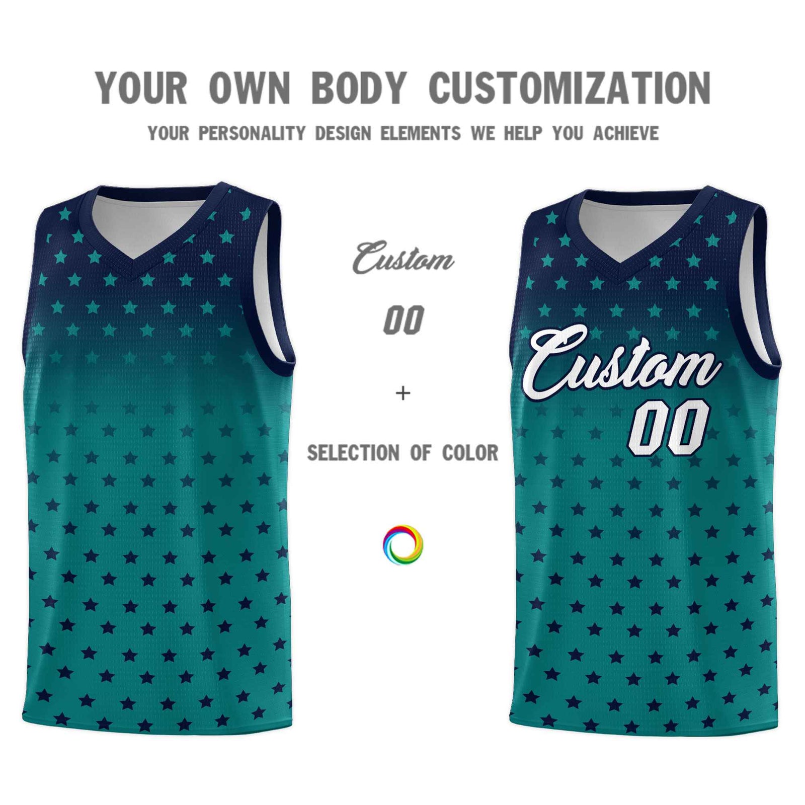 Custom Navy Aqua Gradient Start Pattern Basketball Jersey Sets