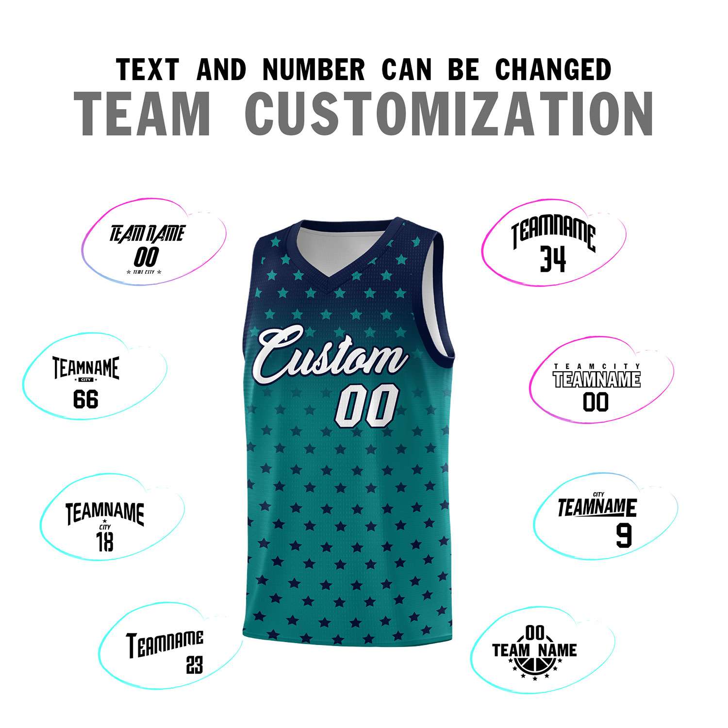Custom Navy Aqua Gradient Start Pattern Basketball Jersey Sets