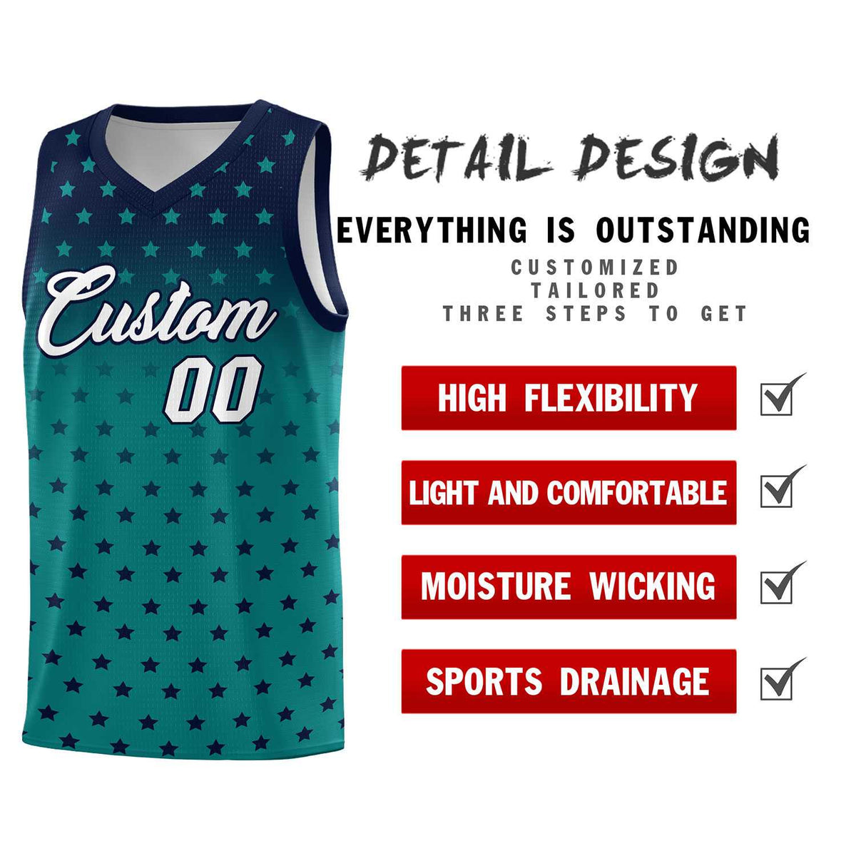 Custom Navy Aqua Gradient Start Pattern Basketball Jersey Sets