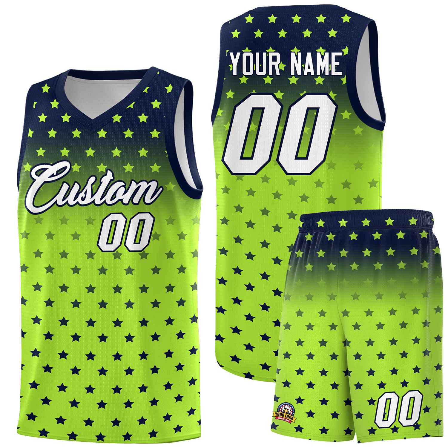 Custom Navy Light Green Gradient Start Pattern Basketball Jersey Sets
