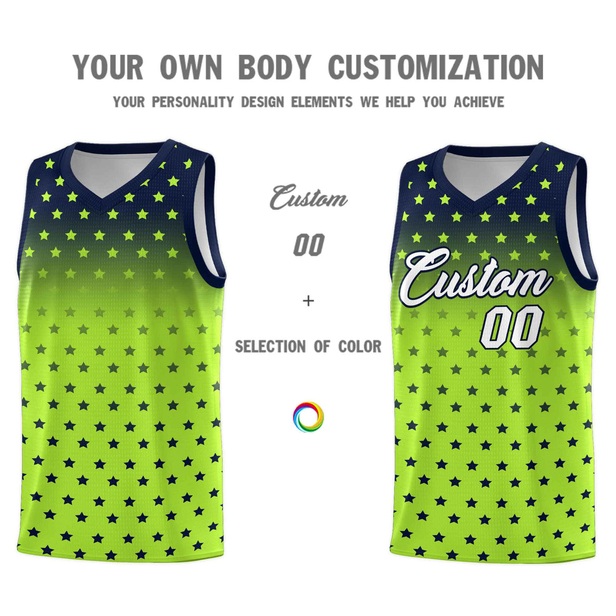 Custom Navy Light Green Gradient Start Pattern Basketball Jersey Sets
