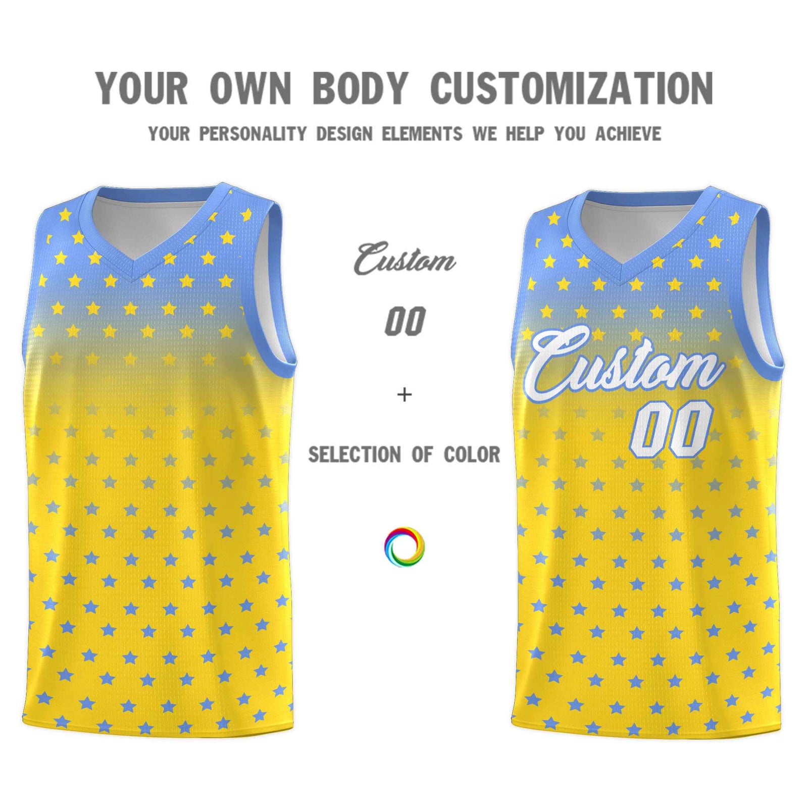 Custom Light Blue Gold Gradient Start Pattern Basketball Jersey Sets