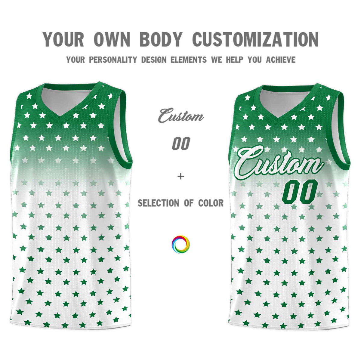 Custom Kelly Green White Gradient Start Pattern Basketball Jersey Sets