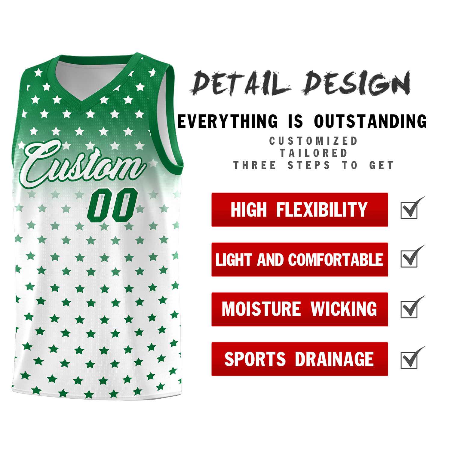 Custom Kelly Green White Gradient Start Pattern Basketball Jersey Sets