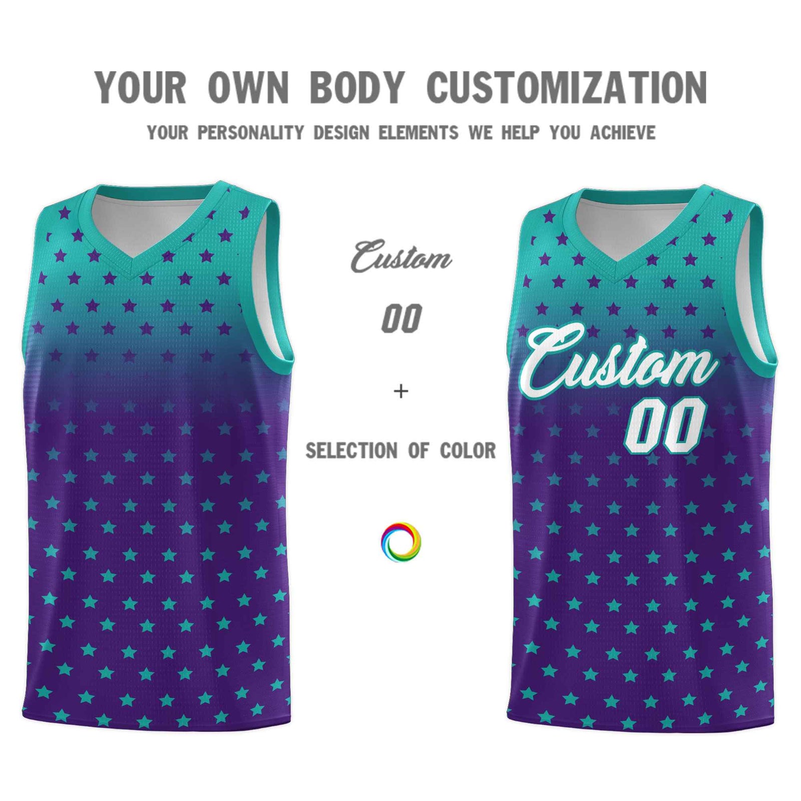 Custom Aqua Purple Gradient Start Pattern Basketball Jersey Sets