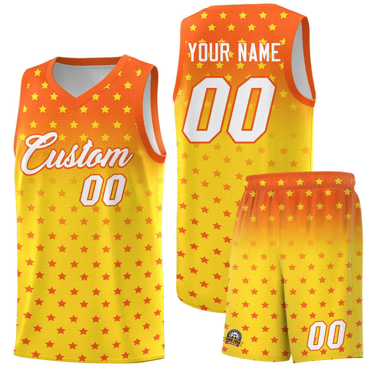 Custom Orange Gold Gradient Start Pattern Basketball Jersey Sets