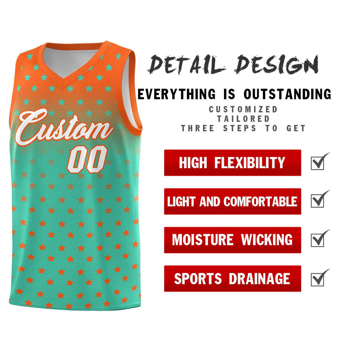 Custom Orange Aqua Gradient Start Pattern Basketball Jersey Sets