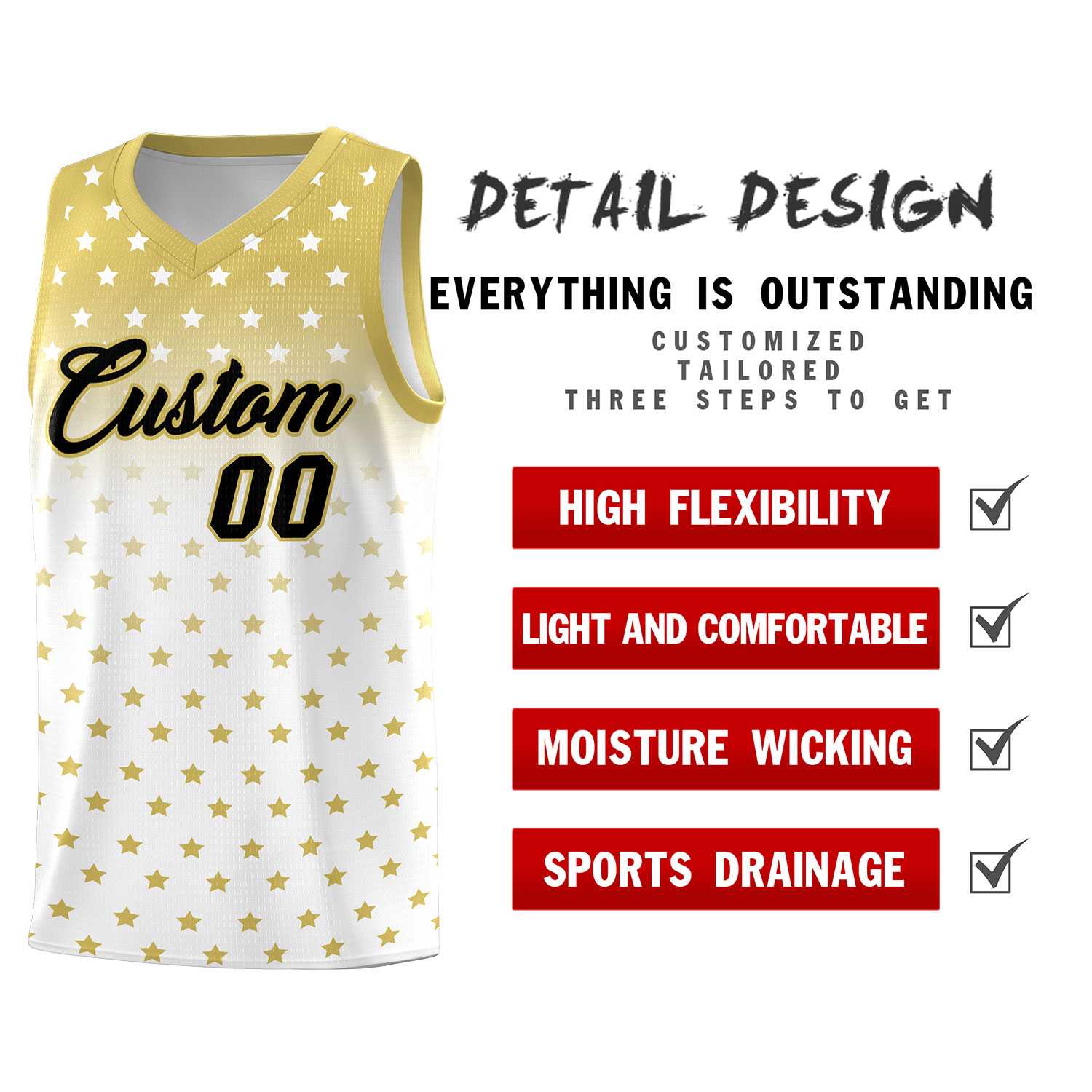 Custom Old Gold White Gradient Start Pattern Basketball Jersey Sets