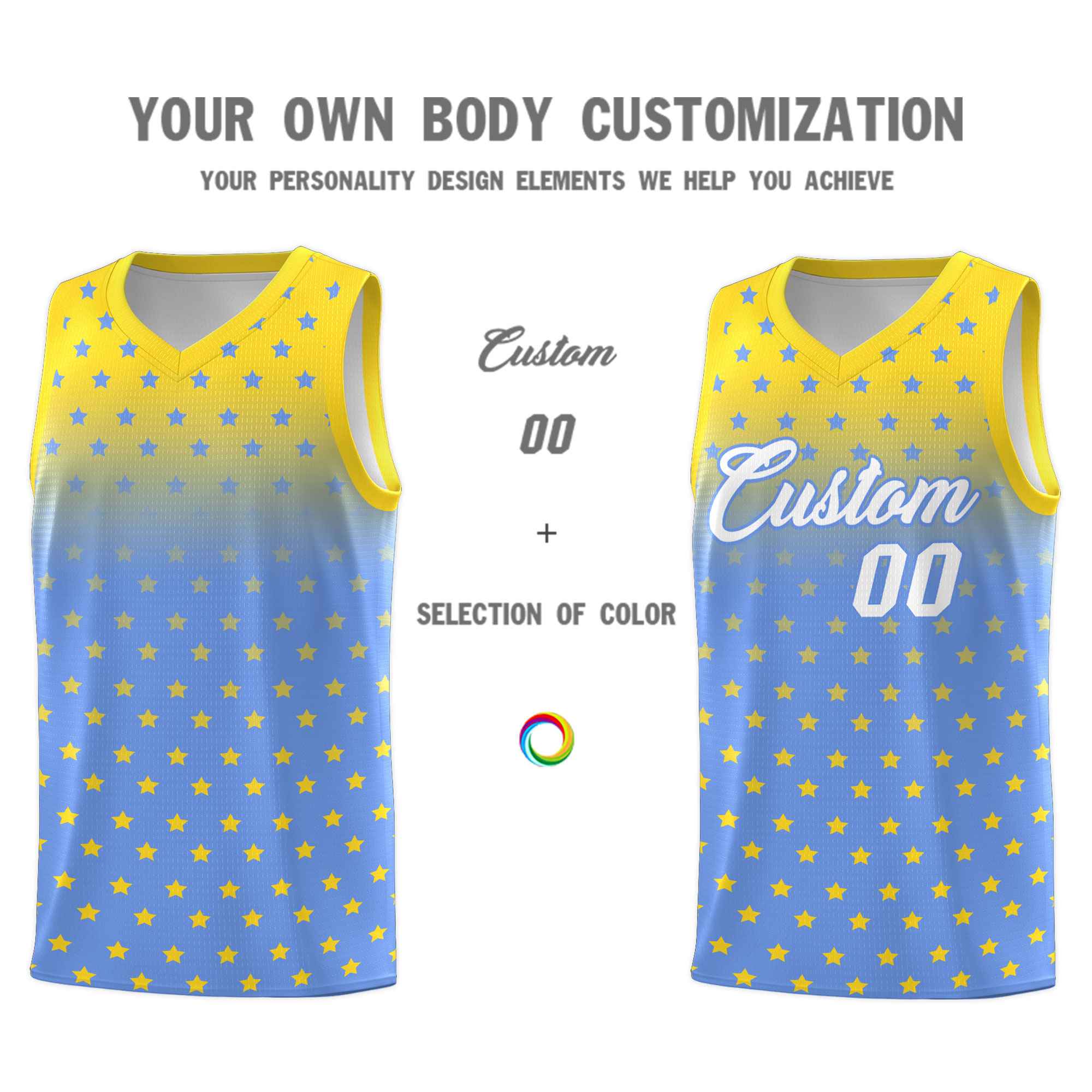 Custom Gold Light Blue Gradient Start Pattern Basketball Jersey Sets