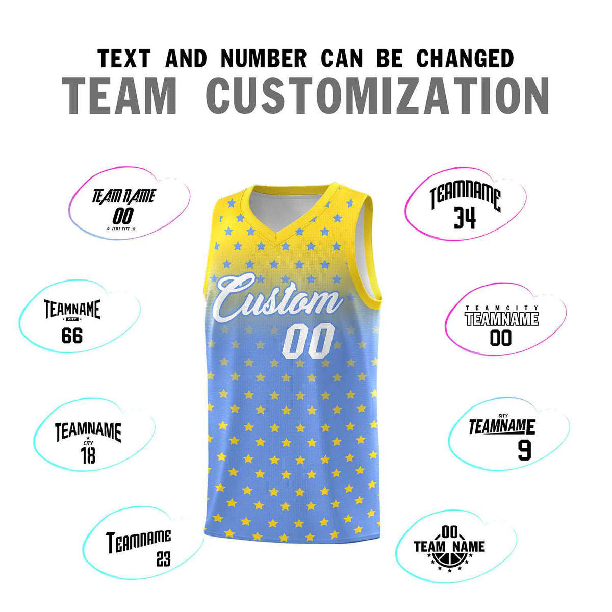 Custom Gold Light Blue Gradient Start Pattern Basketball Jersey Sets