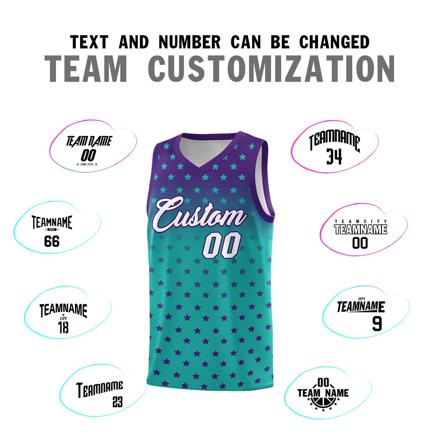 Custom Purple Aqua Gradient Start Pattern Basketball Jersey Sets