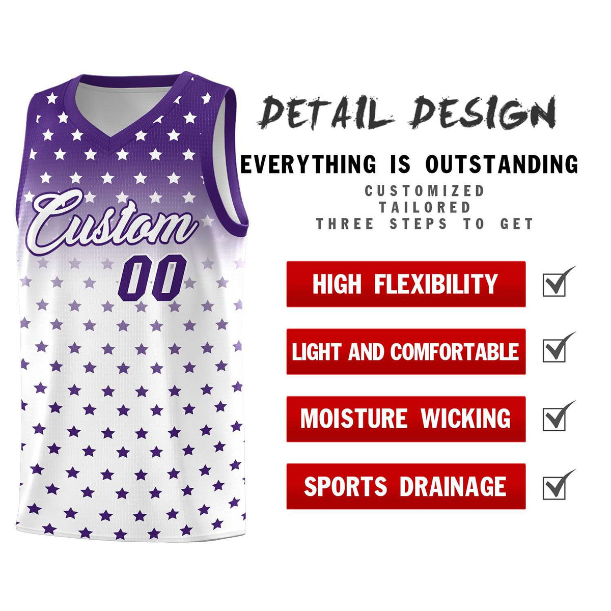 Custom Purple White Gradient Start Pattern Basketball Jersey Sets
