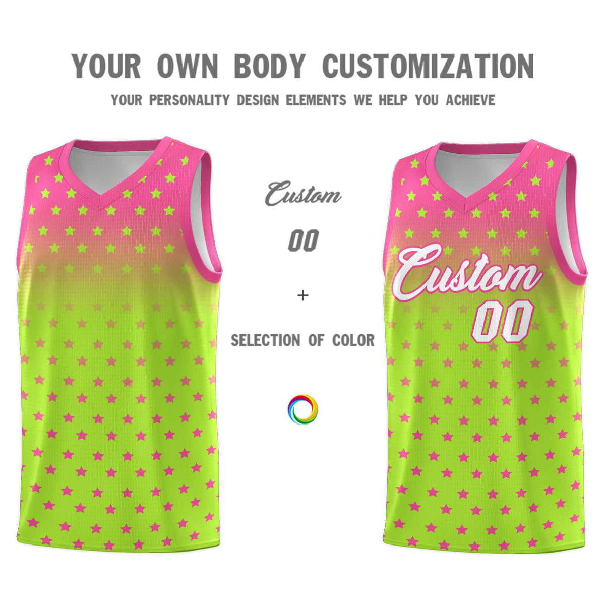 Custom Pink Light Green Gradient Start Pattern Basketball Jersey Sets