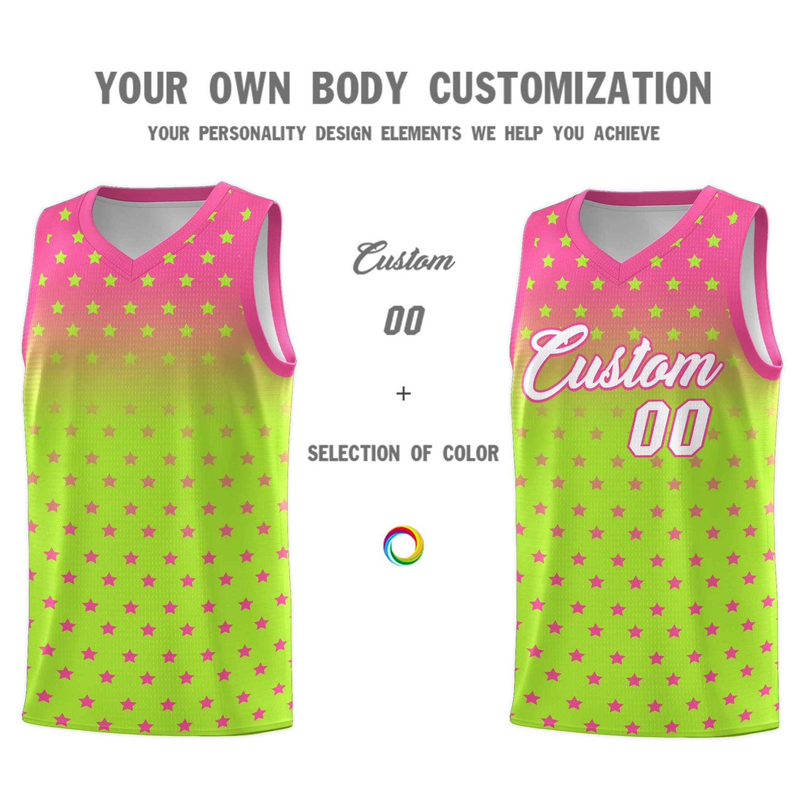 Custom Pink Light Green Gradient Start Pattern Basketball Jersey Sets