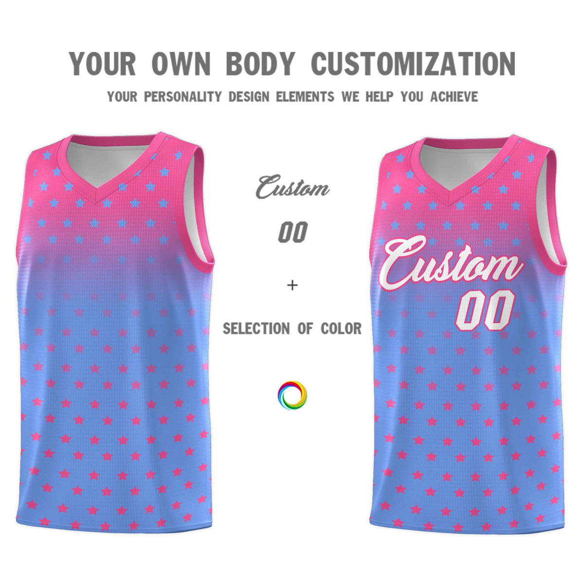 Custom Pink Light Blue Gradient Start Pattern Basketball Jersey Sets