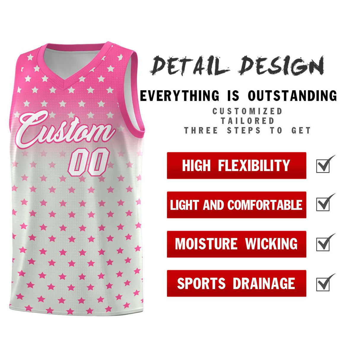 Custom Pink Gray Gradient Start Pattern Basketball Jersey Sets