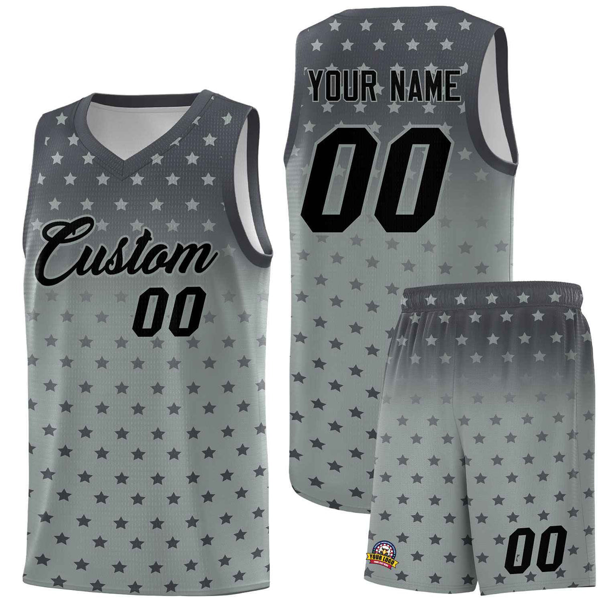 Custom Dark Gray Silver Gradient Start Pattern Basketball Jersey Sets