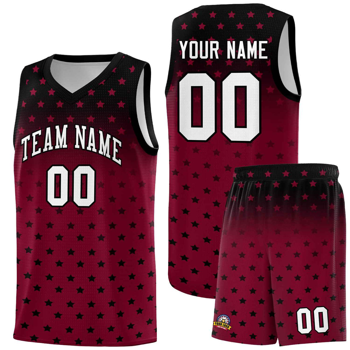 Custom Black Crimson Gradient Start Pattern Basketball Jersey Sets