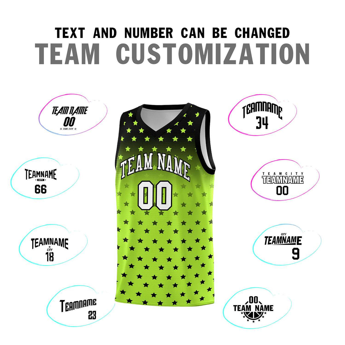 Custom Black Light Green Gradient Start Pattern Basketball Jersey Sets