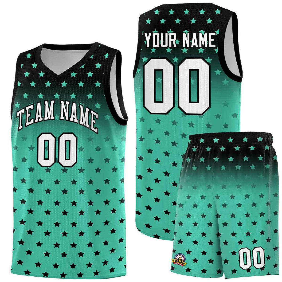 Custom Black Bright Green Gradient Start Pattern Basketball Jersey Sets