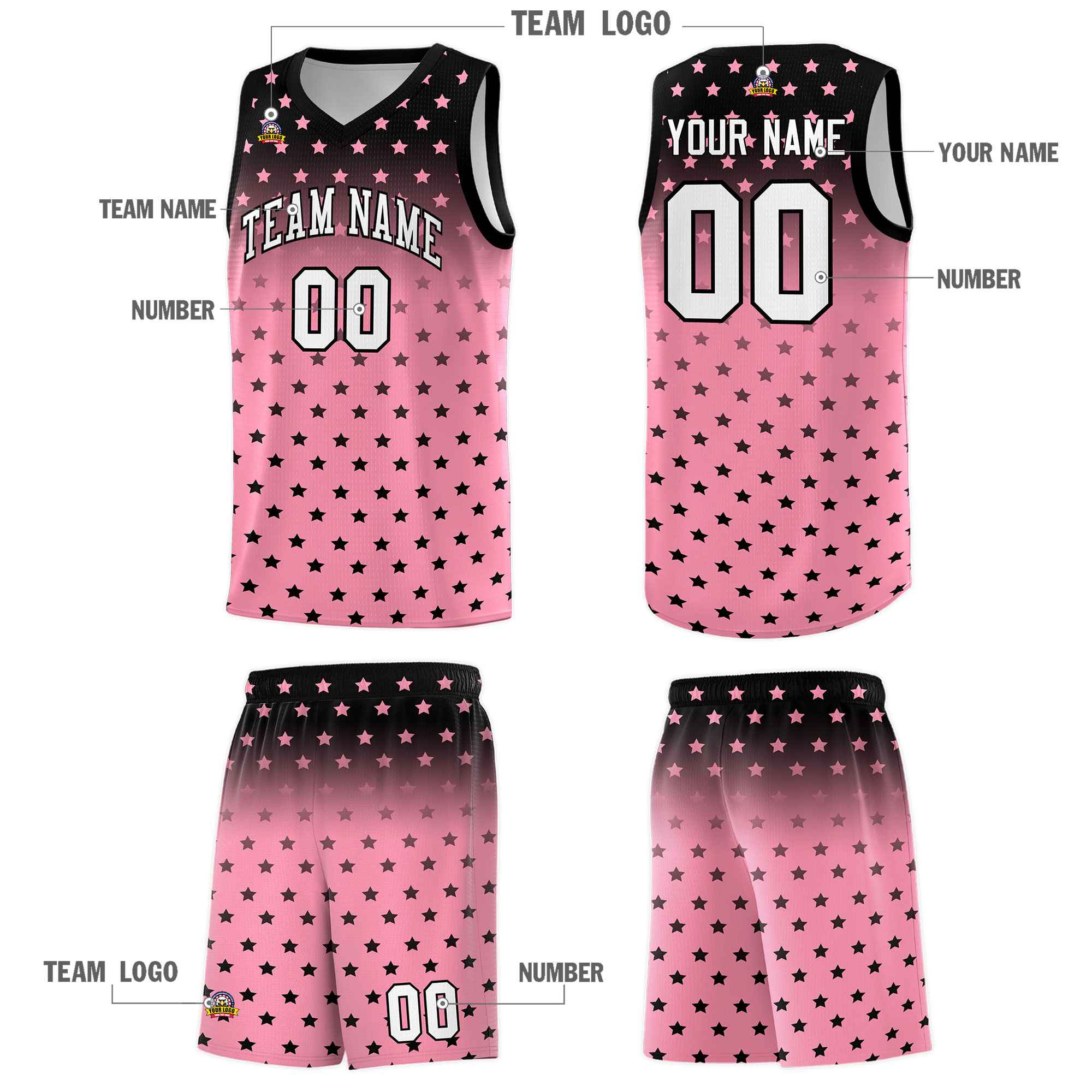 Custom Black Bright Green Gradient Start Pattern Basketball Jersey Sets