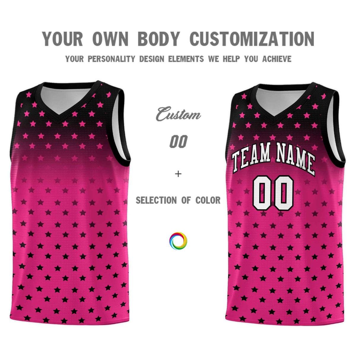 Custom Black Pink Gradient Start Pattern Basketball Jersey Sets
