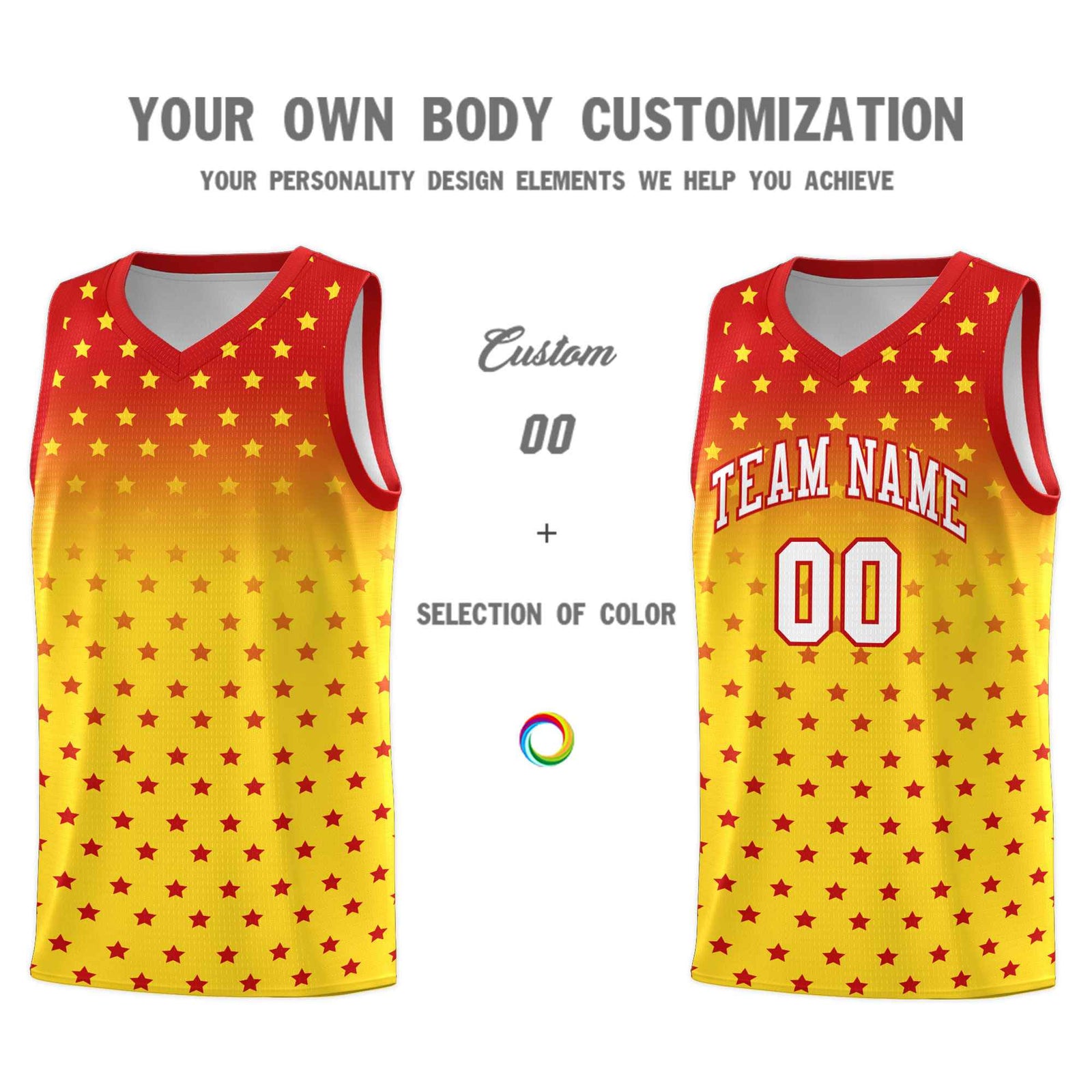 Custom Red Gold Gradient Start Pattern Basketball Jersey Sets