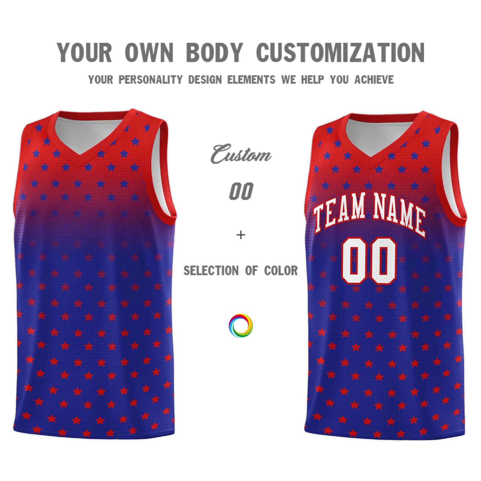Custom Red Royal Gradient Start Pattern Basketball Jersey Sets