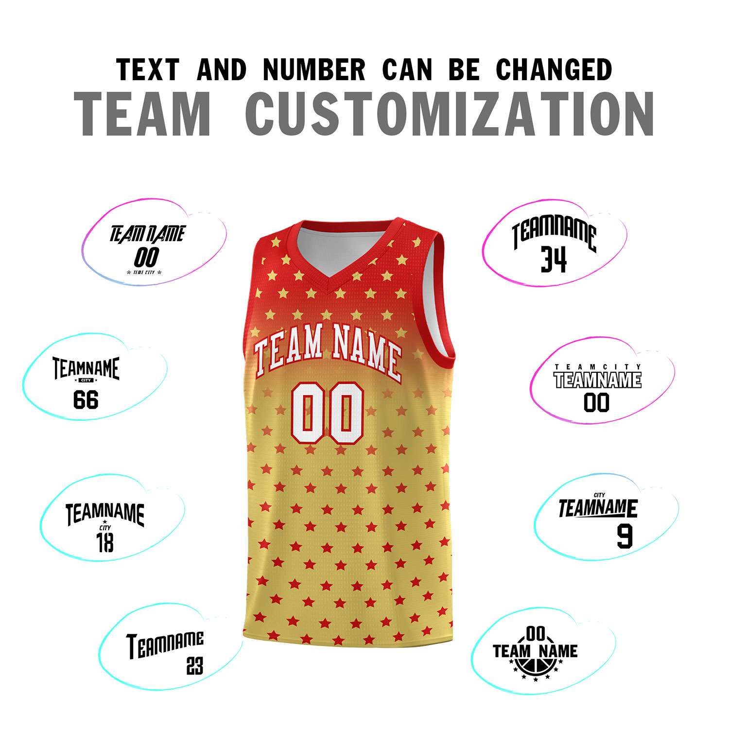 Custom Red Old Gold Gradient Start Pattern Basketball Jersey Sets