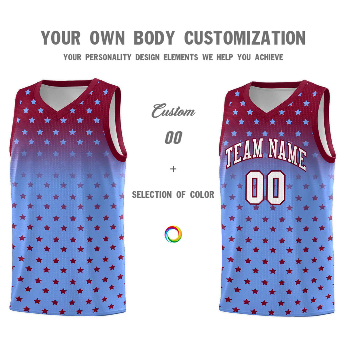 Custom Crimson Light Blue Gradient Start Pattern Basketball Jersey Sets