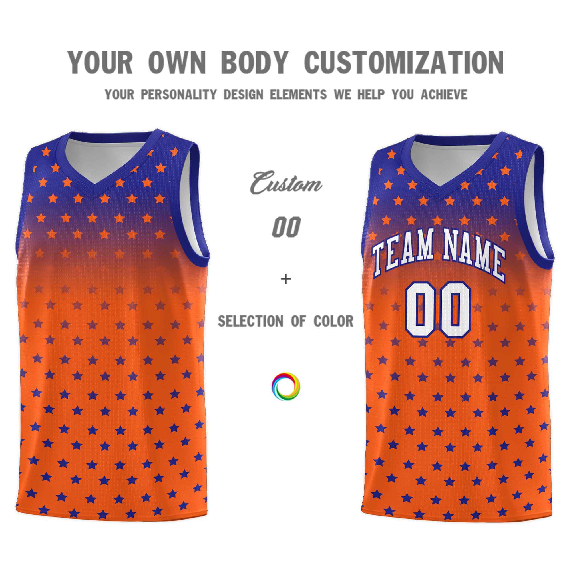 Custom Royal Orange Gradient Start Pattern Basketball Jersey Sets