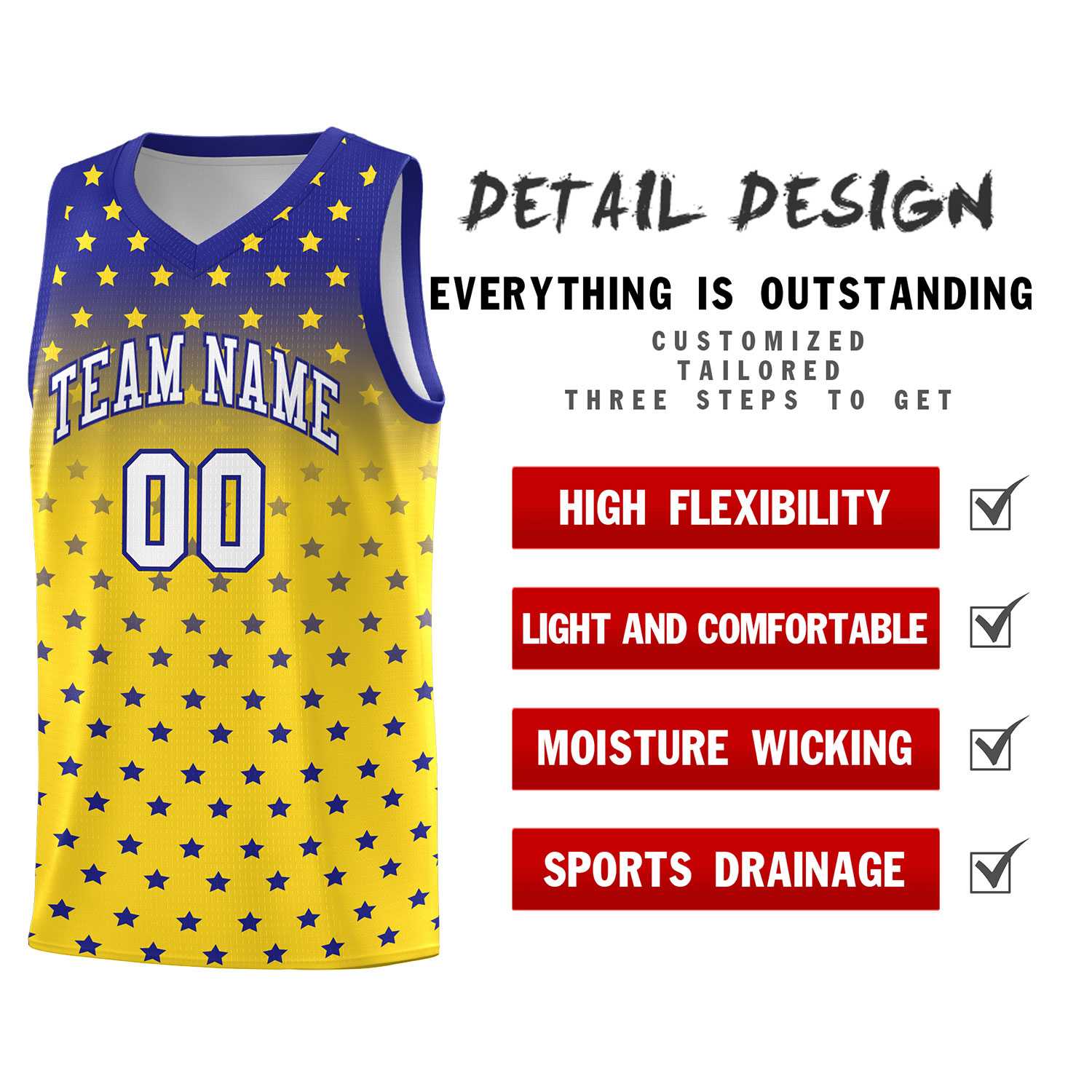 Custom Royal Gold Gradient Start Pattern Basketball Jersey Sets